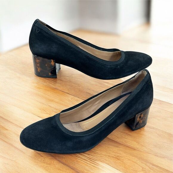 Vionic Natalie Pump Womens 8.5 Black Suede Tortoise Block Heel Casual Dress Shoe - Picture 1 of 16